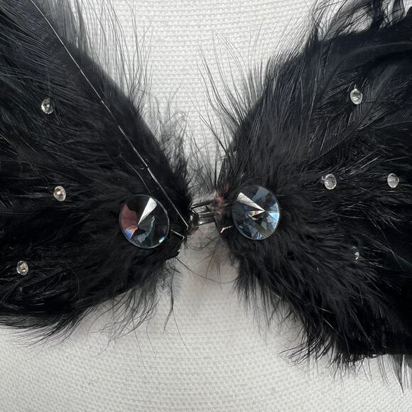 Vintage 90s Size Medium Large Black Feather Rhinestone Belt Wide Stretch Cinch main image 8
